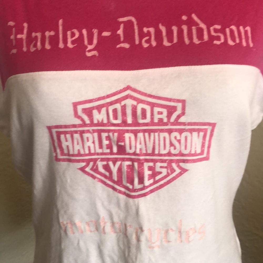 Harley-Davidson White Pink Glitter Logo Tee Shirt Top XL - Picture 2 of 10